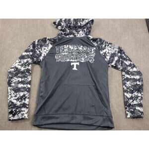 University Tennessee Volunteer Long Sleeve Hoodie Gray Sz L Camo Big Spell Out